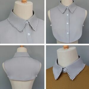 Pearl-Edged Removable Collar in Light Gray - Women's Fashion Accessory